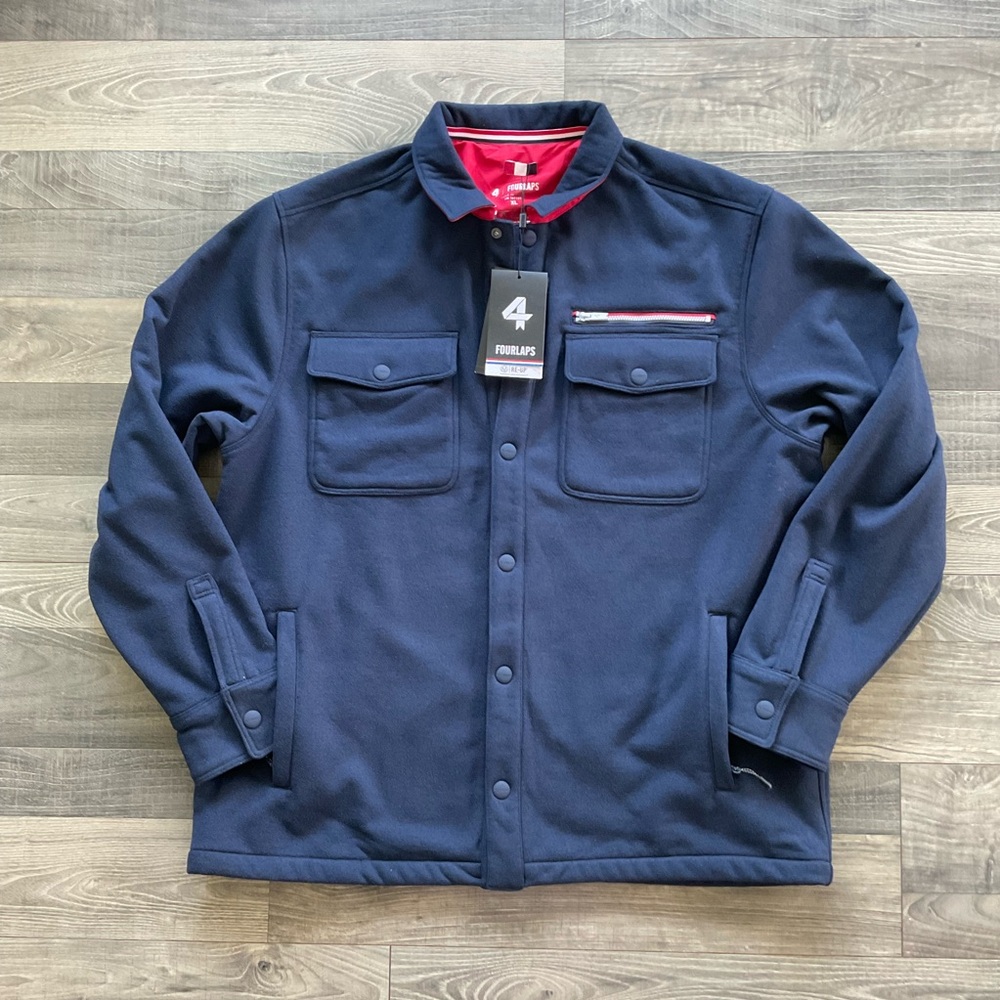 NWT FOURLAPS Explorer Shirt Jacket Men’s XL Navy Red Snap Front Lined Shacket